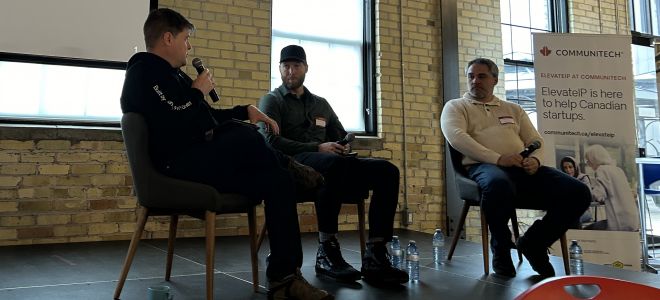 Kurtis McBride, CEO of Miovision, Michael Litt, CEO of Vidyard, and Chris Albinson, CEO of Communitech, discussed the importance of building a thriving community.