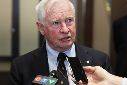 Governor General David Johnston taking questions from the media.