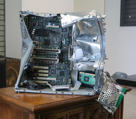 Smashed computer tower